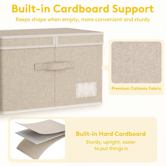 Norcho 34.5L Fabric Storage Bins with Lids Handles, Foldable Decorative Stackable Closet Organizer Beige, 2 Pack