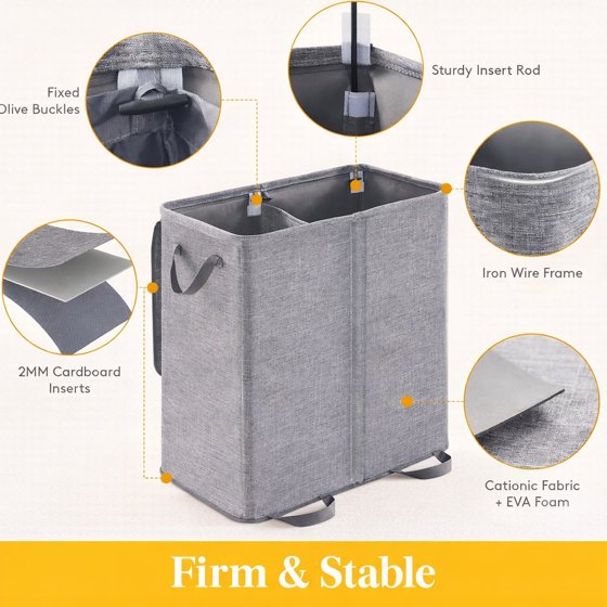 Norcho Double Laundry Hamper with Lid and Removable Bags, Large Collapsible 2-Divider Laundry Basket with Handles, 136L, Gray