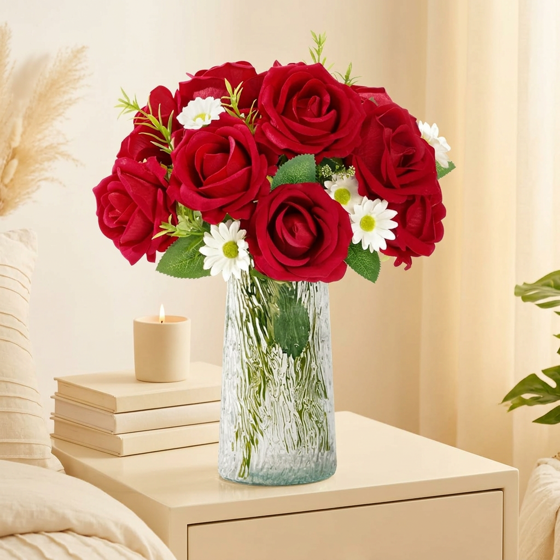 Norcho 12 Pcs Red Artificial Roses Bulk, Fake Long Stem Silk Flowers for DIY Wedding Bouquets Centerpieces Valentine Decor