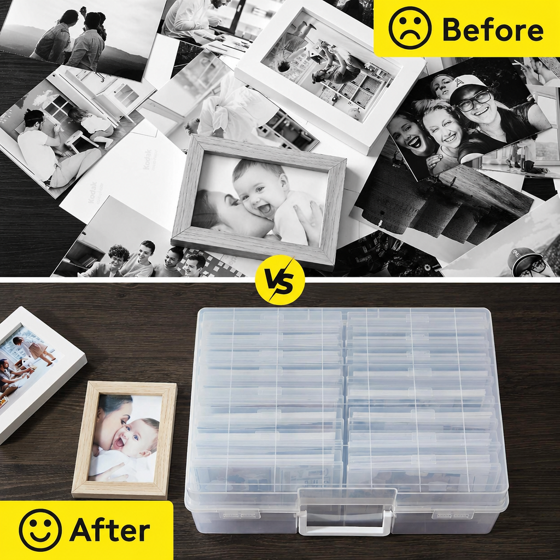 Norcho 4x6 Photo Storage Box, 16 Inner Photo Cases with Lids, Clear Plastic Photo Organizer with Label Stickers for Photos, Seeds, Stickers, Cards, Pictures, Stamps & Office Supplies