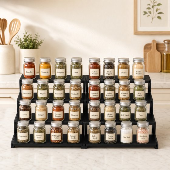 Norcho 4 Tier Spice Rack 2-Pack, 12" Countertop Organizer, Tool-Free Pantry Storage & Display Riser, Kitchen Organizer