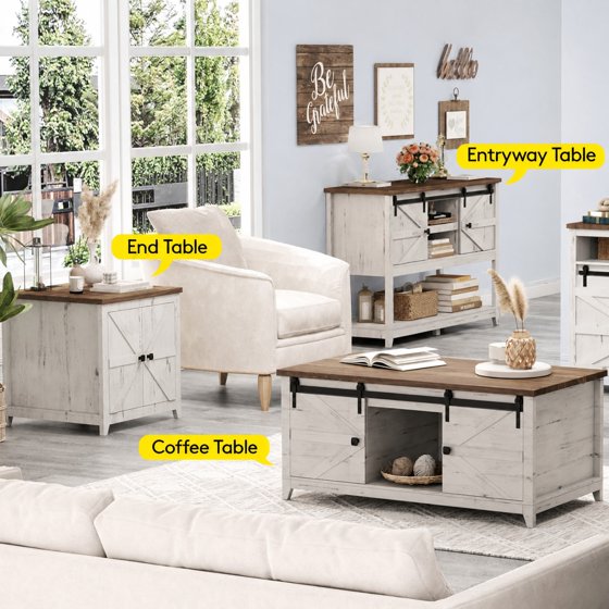 Norcho Farmhouse Entryway Console Table with Sliding Barn Doors, Adjustable Shelf and Bottom Open Storage, Hallway Table for Entrance, Living Room, Foyer