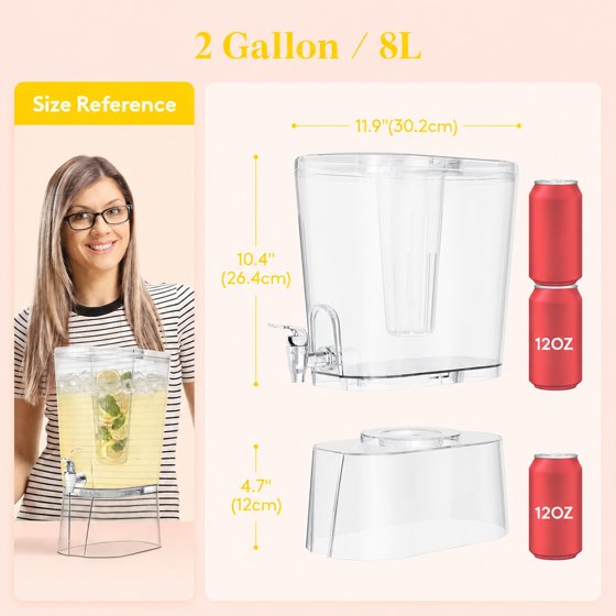 Norcho 2.1 Gallon Drink Dispenser for Parties with Stand and Ice Core, Clear Plastic Beverage Dispenser with Spigot for Juice, Tea, Soda, BPA-Free Lemonade Water Pitcher for Fridge and Events