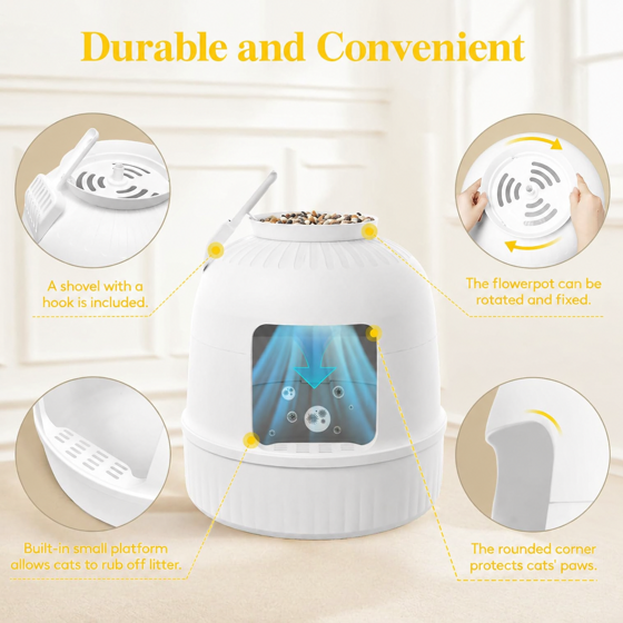 Cat Litter Box with Lid, Corner Cat Litter Box Enclosure, Hidden Cat Litter Box Plant, White