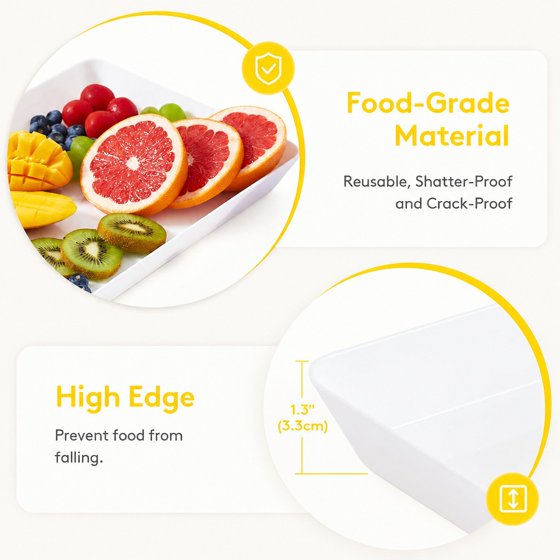 Norcho Serving Tray Set, 15" x 10" White Serving Platters for Party Supplies, 3 Pack Reusable Food Trays for Veggies, Snacks, Fruit, Cookies, Desserts, Kitchen & Pantry Organization