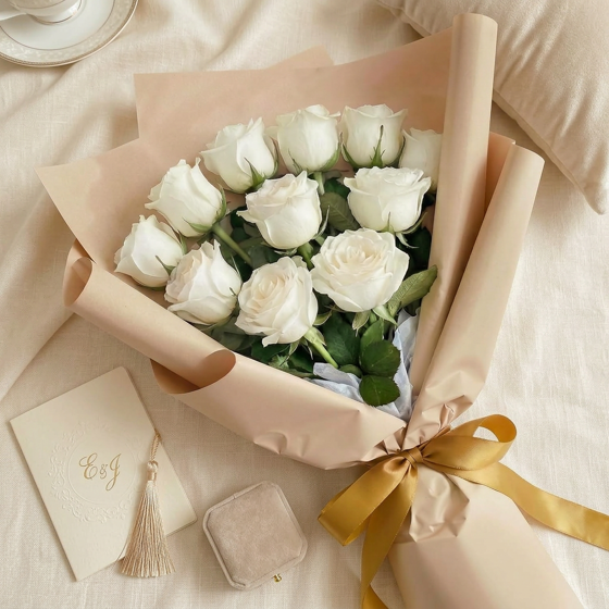 Norcho 10 Pcs White Artificial Roses Bulk, Fake Long Stem Silk Flowers for DIY Wedding Bouquets Centerpieces Valentine Decor