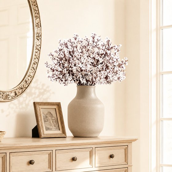 Norcho Baby’s Breath Artificial Flowers, 10 Bundles Silk Gypsophila Faux Stems for Wedding Bouquets, Home Decor, Centerpieces, DIY, Farmhouse/Party, White