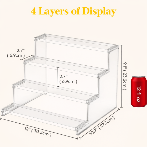 Norcho 4-Tier Cupcake Display Stand, Clear Tiered Shelf for Desserts, Figurines, and Party Decor, 12-Inch, 2-Pack