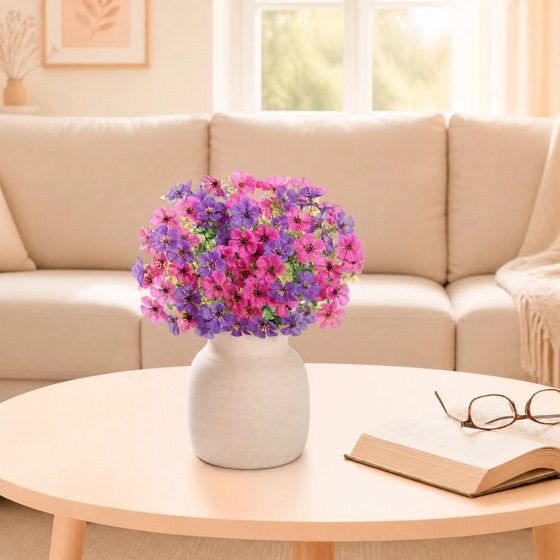 Norcho Outdoor Artificial Flowers, 12 Bundles Plastic Fake Daisy, Faux Plants for Spring/Summer Porch, Window Box, Vase, Fuchsia & Purple Mix