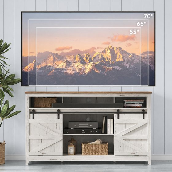 Norcho Farmhouse TV Stand for TVs up to 65", Entertainment Center with Sliding Barn Doors, Adjustable Shelves and Open Storage, TV Console for Living Room, Bedroom