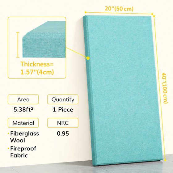 Norcho Large Fiberglass Acoustic Panels 39.4" x 19.7" x 1.6", Sound Proof Wall Panels, Sound Absorbing Acoustic Panels for Interior Wall Decor, Studio, Living Room, Theater, Turquoise