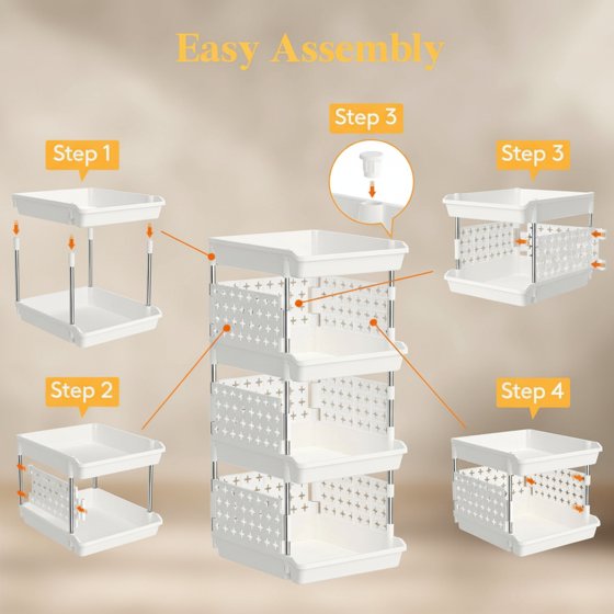 Norcho 4-Tier Plastic Stackable Storage Baskets, Stacking Bins for Food, Clothes, and Household Organization, White