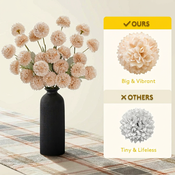 Norcho 10 Pcs Beige Artificial Silk Mums Ball Flowers Long Stems, Fake Chrysanthemums Pom Pom for Vase Home Wedding Decor