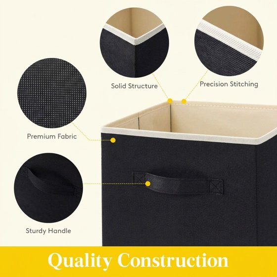 Norcho 11" Foldable Fabric Storage Cubes with Handles, Decorative Baskets for Shelves Closet 18L, Black 6 Pack