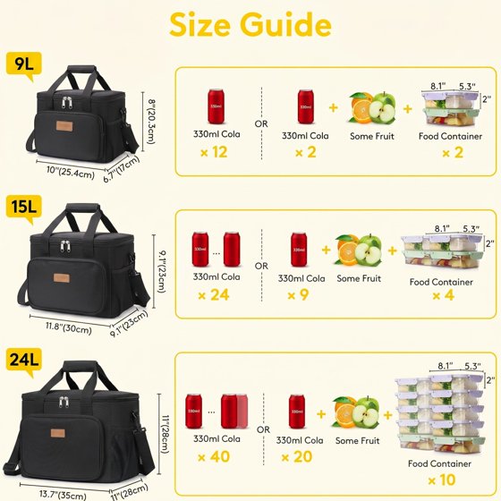 Norcho Insulated Lunch Bag Soft Cooler Tote for Adults, Black 40-Can 24L