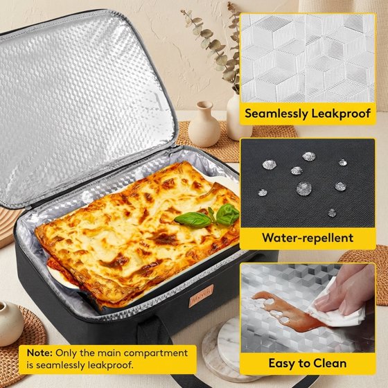 Norcho Insulated Single Decker Casserole Carrier, Lasagna Tote Bag for Hot or Cold Food, Fits 9" x 13" Baking Dish, Black