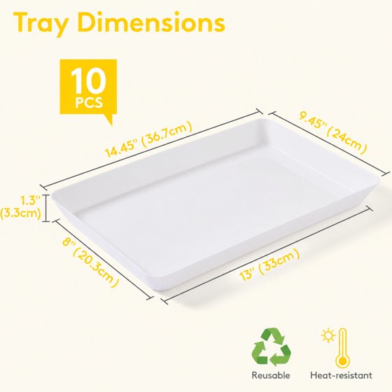 Norcho Serving Tray Set, 15" x 10" White Serving Platters for Party Supplies, 10 Pack Reusable Food Trays for Veggies, Snacks, Fruit, Cookies, Desserts, Kitchen & Pantry Organization
