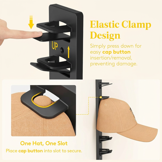Norcho Hat Organizer Baseball Caps, Holds 10, Wall Mount Over Door Rack Dual Install Nails Adhesive, Black 2-Pack