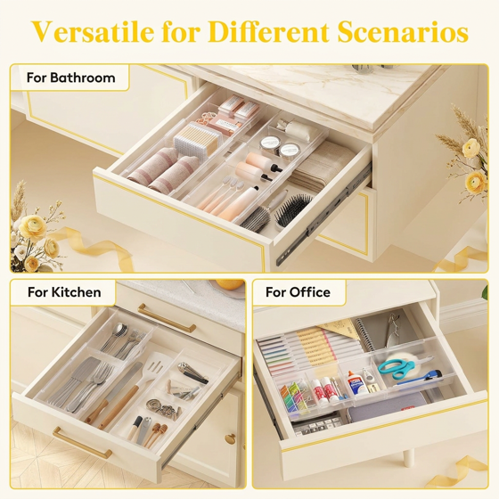 Norcho Sliding Makeup Drawer Organizer, Fits 13-20" Deep, Extendable Hanging Divider 1.8" High Tray Vanity Office Kitchen Translucent 2Pcs