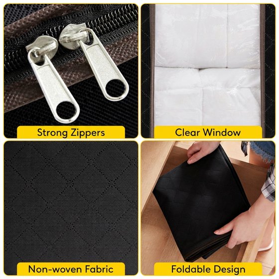 Norcho 90L Clothes Storage Bag with Reinforced Handle, Sturdy Zipper Clear Window, Foldable for Comforters Blankets, 6 Pack Black