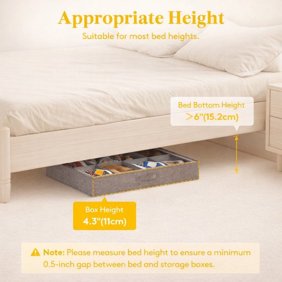 Norcho Under Bed Shoe Organizer Holds 8 Pairs, 4.3" Tall Sturdy Foldable Sneaker Storage Boxes for Boots Heels, 2 Pack
