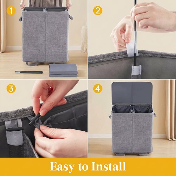 Norcho Double Laundry Hamper with Lid and Removable Bags, Large Collapsible 2-Divider Laundry Basket with Handles, 136L, Gray