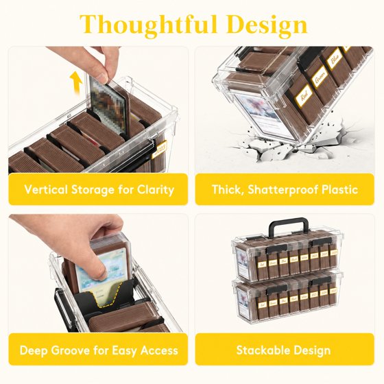 Norcho Trading Card Storage Box for Toploader, Stackable Reinforced Latch Case with 8 Adjustable Dividers, Writable Labels, Organizer for MTG TCG Sports Baseball Cards, 2 Pack