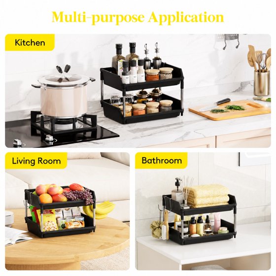 Norcho 2 Tier Fruit Basket for Kitchen Counter with Banana Hanger, Fruit Bowl and Vegetable Storage Stand Organizer for Bread, Snacks and Produce