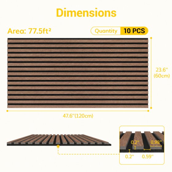 10-Piece Wood Wall Panels for Interior Wall Decor, 47.2" x 23.6" Soundproof Acoustic Wall Panels, Brown
