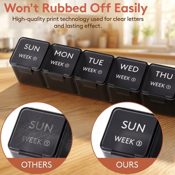 Norcho Monthly Pill Organizer, 28 Day Pill Box with Large Compartments, 4-Week Medicine Organizer for Vitamins & Supplements, 28 Grids, Black, 2 Pack