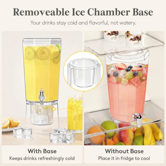 Norcho 1.1 Gallon Drink Dispenser with Stand 2-Pack, 4L Clear Beverage Dispenser with Spigot for Parties, Plastic Juice Container for Tea, Soda, Lemonade, Water & Mimosa Bar