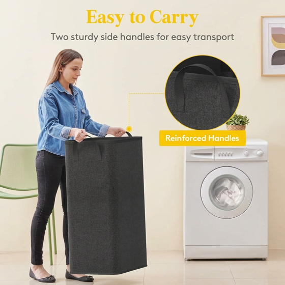 Norcho 100L Tall Collapsible Laundry Hamper with Handles, Foldable Portable Clothes Basket for Dorm Bathroom, Black
