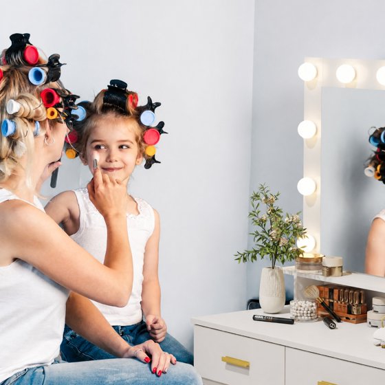 Norcho Vanity with Mirror and Lights, Adjustable Color & Brightness, White Makeup Desk with 2 Drawers and Stool for Bedroom, Bathroom & Makeup Room