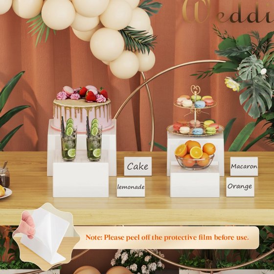 Norcho Plastic Buffet Risers Set of 4, White Food Display Stands for Buffet Table, 7" 7.8" 8.3" 10" Nesting Cube Dessert Cake Holders for Party, Jewelry and Collectibles Display