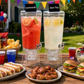 Norcho 1.1 Gallon Drink Dispenser with Stand 2-Pack, 4L Clear Beverage Dispenser with Spigot for Parties, Plastic Juice Container for Tea, Soda, Lemonade, Water & Mimosa Bar