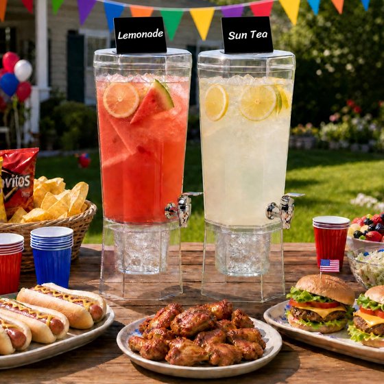 Norcho 1.1 Gallon Drink Dispenser with Stand 2-Pack, 4L Clear Beverage Dispenser with Spigot for Parties, Plastic Juice Container for Tea, Soda, Lemonade, Water & Mimosa Bar