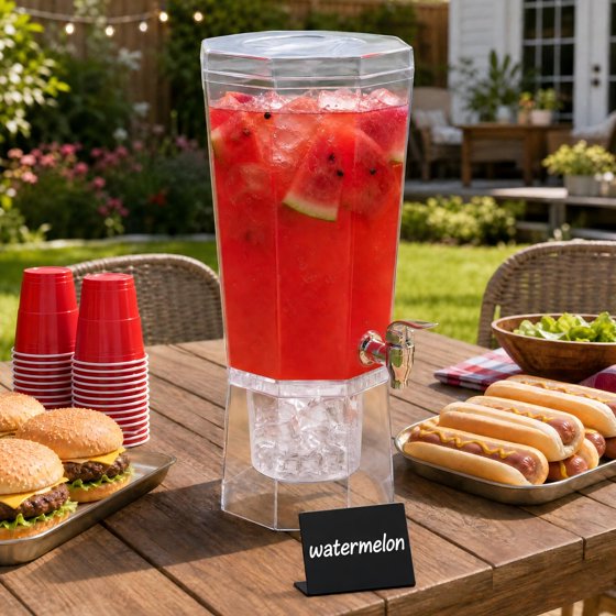 Norcho 1.7 Gallon Drink Dispenser with Stand, 6L Clear Beverage Dispenser with Spigot for Parties, Plastic Juice Container for Tea, Soda, Lemonade, Water & Mimosa Bar