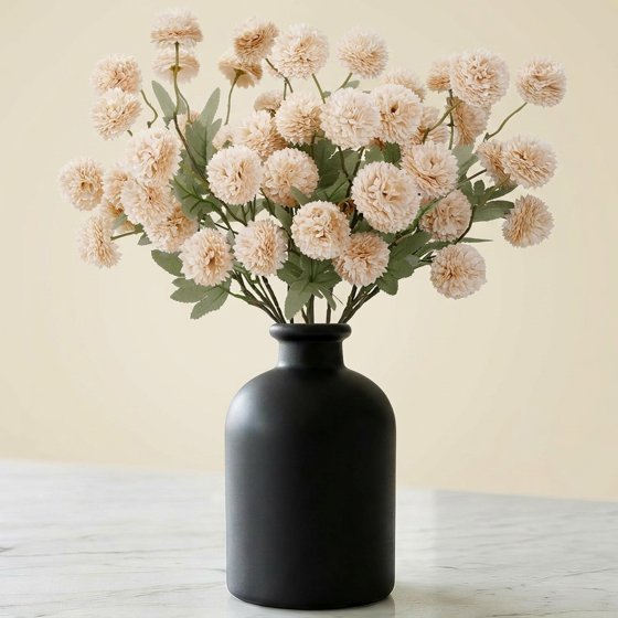 Norcho 10 Pcs Beige Artificial Silk Mums Ball Flowers Long Stems, Fake Chrysanthemums Pom Pom for Vase Home Wedding Decor