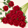 Norcho 10 Pcs Red Artificial Roses Bulk, Fake Long Stem Silk Flowers for DIY Wedding Bouquets Centerpieces Valentine Decor
