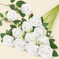 Norcho 10 Pcs White Artificial Roses Bulk, Fake Long Stem Silk Flowers for DIY Wedding Bouquets Centerpieces Valentine Decor