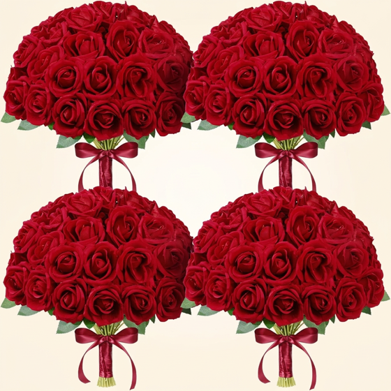 Norcho 100 Pcs Red Artificial Roses Bulk, Fake Long Stem Silk Flowers for DIY Wedding Bouquets Centerpieces Valentine Decor