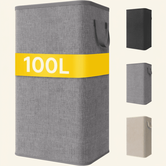 Norcho 100L Tall Collapsible Laundry Hamper with Handles, Foldable Portable Clothes Basket for Dorm Bathroom, Light Gray