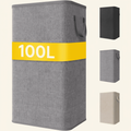 Norcho 100L Tall Collapsible Laundry Hamper with Handles, Foldable Portable Clothes Basket for Dorm Bathroom, Light Gray