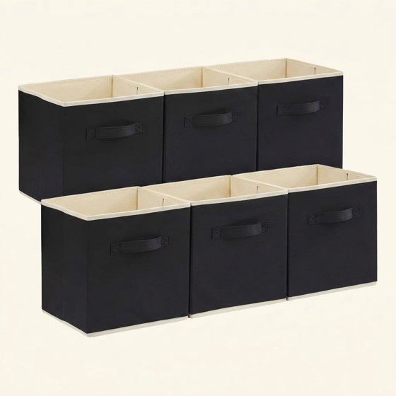Norcho 11" Foldable Fabric Storage Cubes with Handles, Decorative Baskets for Shelves Closet 18L, Black 6 Pack
