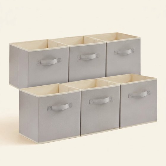 Norcho 11" Foldable Fabric Storage Cubes with Handles, Decorative Baskets for Shelves Closet 18L, Light Gray 6 Pack