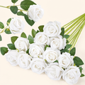Norcho 12 Pcs White Artificial Roses Bulk, Fake Long Stem Silk Flowers for DIY Wedding Bouquets Centerpieces Valentine Decor