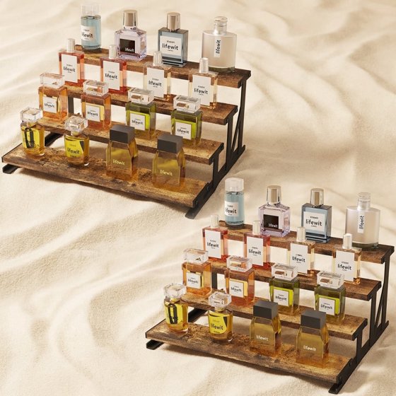 2-Pack Wooden Cologne Stand, 14" Perfume Shelf and Organizer, Anti-Slip Cologne Shelf, Fragrance Organizer, Brown