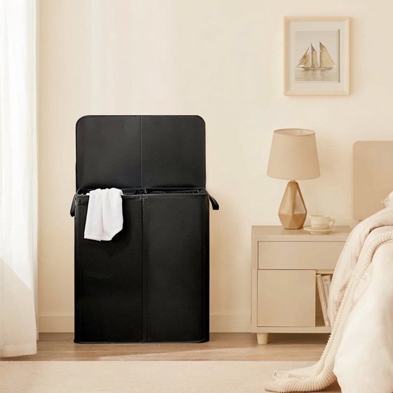 Norcho 160L Double Laundry Hamper with Lid, Divided Laundry Basket with Removable Bags and Handles, Large Separated Clothes Basket, Black