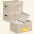 Norcho 21L Fabric Storage Bins with Lids Handles, Foldable Decorative Stackable Closet Organizer Beige, 3 Pack