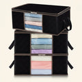 Norcho 3 Pack Clothes Storage Bag Foldable Bin with Reinforced Handle, Clear Window, Sturdy Fabric for Clothing Bedding, Black
